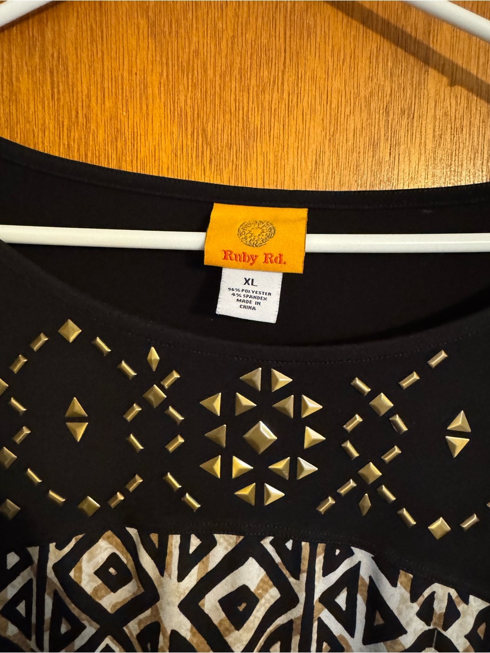 Ruby Rd. Black & Gold Geometric Studded Tunic - Picture 3 of 5